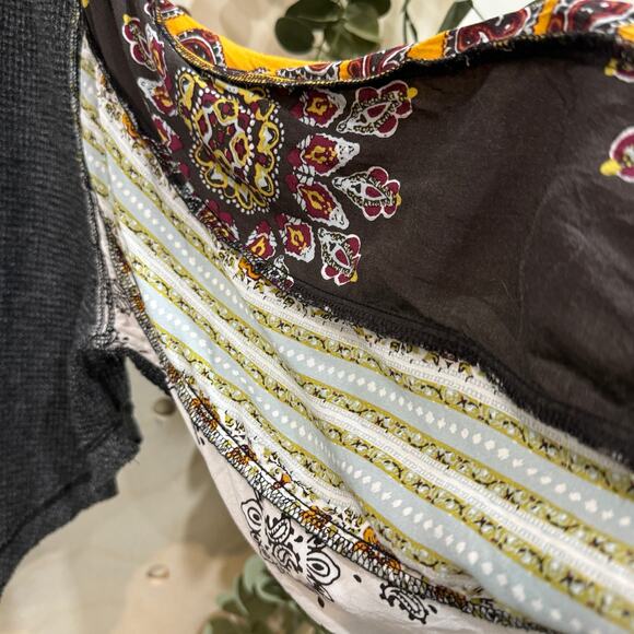 FREE PEOPLE Blossom Thermal Top Small Charcoal Waffle Knit Pieced Full Sleeves - Picture 5 of 11